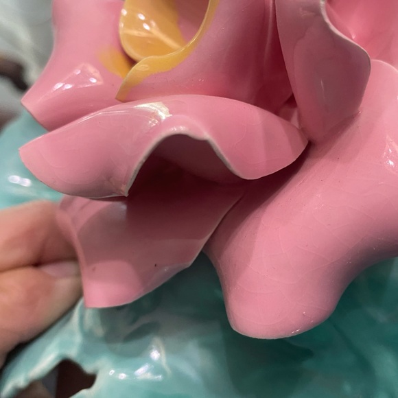 Vintage Enchanto candy dish turquoise leaves (cabbage?) and pink rose - Picture 16 of 16